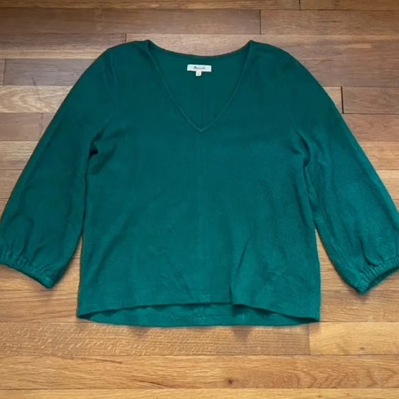 NWT MADEWELL TEXTURE&THREAD FULL SLEEVE DEEP GREEN V-NECK BLOUSE SIZE SMALL - Picture 4 of 9